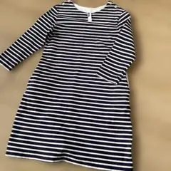 美品　マーガレットハウエル　紺×白ボーダー　バスク地　肩ボタンワンピース　Ⅱ