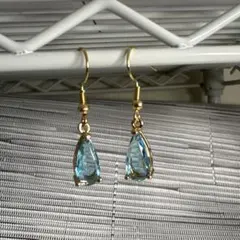 青色ドロップ型ピアス金具ステンレス