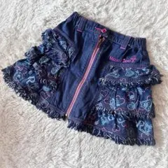 美品　メゾピアノ　フリルデニムスカート　110 フレア　ロゴ　ラブちゃん