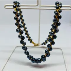 ブラックパール 風 ネックレス ゴールド 編み込み 上品アクセ