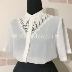オフホワイト 薔薇のレース襟 シアーヨークのブラウス