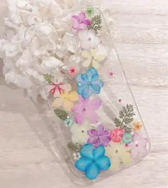 カラフルアジサイの押し花iPhone15proケース