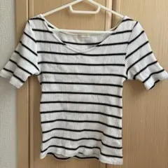 白黒ストライプ リブ編みトップス Sサイズ