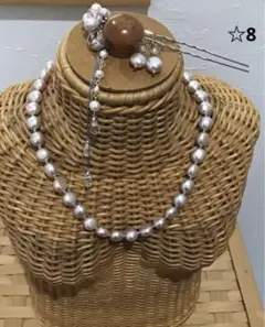 淡水パールのネックレス&ピアス&かんざし　☆8✴️ 入学式　卒業式