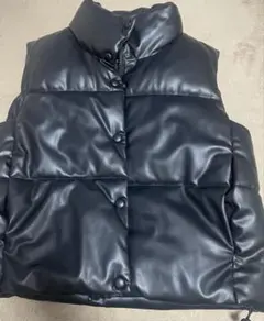 ZARA 黒 ダウンベスト 合成皮革 M