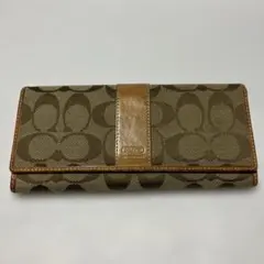 COACH コーチ 長財布 シグネチャー×レザー ブラウン系 フラップ式