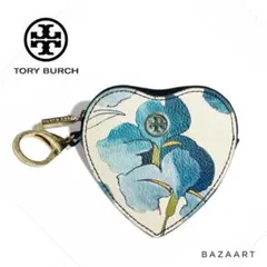 TORY BURCH トリーバーチ ハート型コインケース ミニポーチ 花柄ブルー