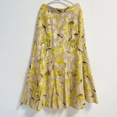 最終処分 フラワープリント スカート ベージュ イエロー