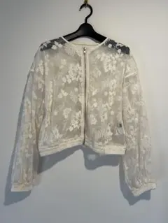 ホワイト 刺繍 シアージャケット アイボリー