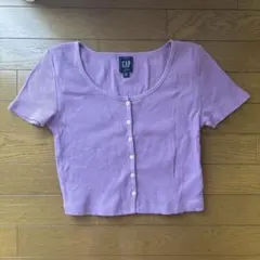 GAP リブ 半袖 クロップド丈 Tシャツ パープル XS