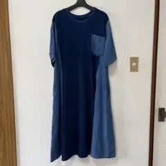 デニム切替 半袖ロングワンピース　サイズM