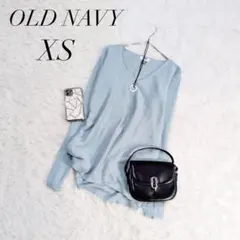 オールドネイビー/ニット/Vネックくすみブルー/コットン/XS/体型カバー