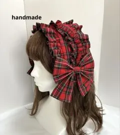 ヘッドドレス 赤タータンチェック柄 [ハンドメイド]