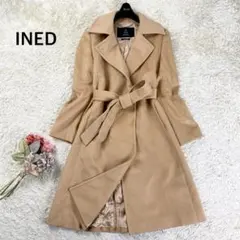 未使用✨イネド ベルテッドコート カシミヤ100% 女優襟 ダブル ベージュ M 美品希少サイズ】イネドベルテッド ロングコートカシミヤ100 比翼L