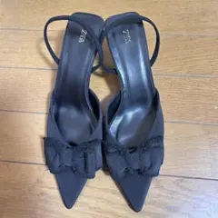 ZARAリボン付ヒールシューズミュールパンプスブラック37