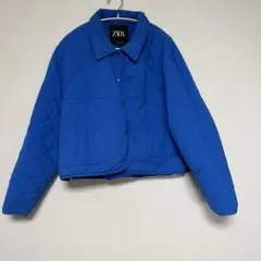 ZARA 青 キルティングクロップドジャケット　ショート丈