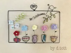 小鳥さんと額縁の中に並んだ植木鉢☀︎ ディップ＆ファブリック　19×25㎝