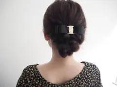 【バックル付リボンバレッタ】ヘアアクセ　ハンドメイド　結婚式