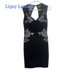 Lipsy London花柄刺繍 シースルーノースリーブ ワンピース ブラックLのサムネイル