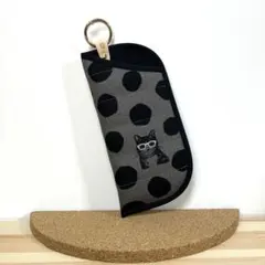 [ハンドメイド]ふわかるソフトメガネケース／エチノ・猫ドット⑥