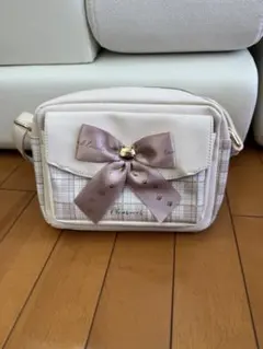 リボン付き ショルダーバッグ 猫チャーム チェック柄