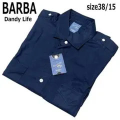 【新品】BARBA ダンディライフ 半袖シャツ 38 15 エポレット ネイビーのサムネイル