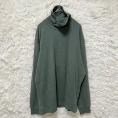 ユニクロ タートルネック Tシャツ 長袖 L カーキ ダークグリーン 綿100
