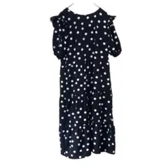 H&M ドット柄ワンピース XSサイズ ブラック×ホワイト 肩フリル ティアード