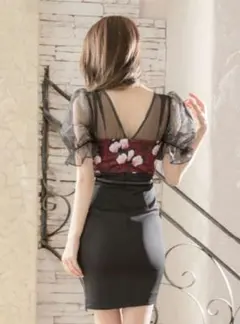 新品　ジュエルズ　袖ありドレス　レースドレス　シフォン　タイトドレス