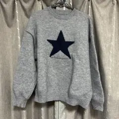 グレー 星モチーフ ニットセーター 長袖