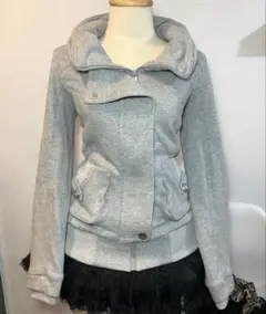 フード付きグレー スウェットジャケットy2k