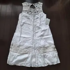 新品】ZARA 刺繍 ノースリーブ チュニックワンピース レース 生成り 白 Mのサムネイル