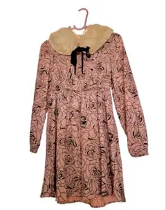 新品未使用 Emsexcite 花柄 長袖 ファー付き ワンピース Mサイズ