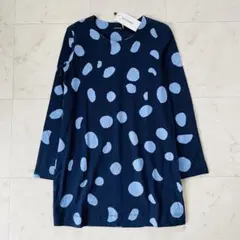 タグ付未使用品✨マリメッコ 長袖チュニック ワンピース ランダムドット ネイビー