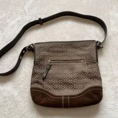 【COACH】シグネチャー ショルダーバッグ ブラウン スエード調切替 斜め掛け