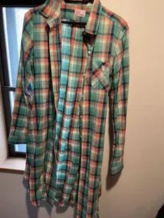 本日限定値下！　ロングシャツ　シャツワンピ　グリーン　長袖　ワンピース　Mサイズ