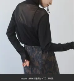 シースルータートルネック長袖トップス シアーパワーネットトップス