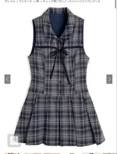 GRL チェック柄リボンノースリシャツミニワンピース[dk1565]
