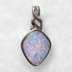 。*。様 張り合わせのような？不明。　オパール　ネックレス　トップ　シルバー92