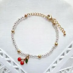 さくらんぼ　ビーズブレスレット　チェリー　no.47