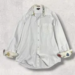 ポールスミスコレクション ドレスシャツ 花柄 白 シェルボタン 袖捲り L 長袖