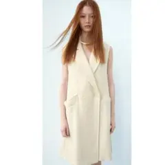 新品ZARA ジレ バーズアイベスト コットン