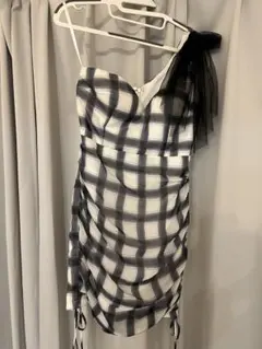 JEWELS チェック柄片肩ドレス M