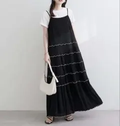 ※*♡様 ナチュラルクチュール プリーツメローキャミワンピース ブラック 【新品