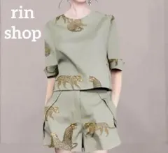 セットアップ♡アニマルブラウスパンツ 虎 カジュアル トップス パンツ 上品