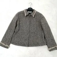 美品✨ 23区　ミックスツイード コート　ゆったり　44　大きいサイズ　フリンジ