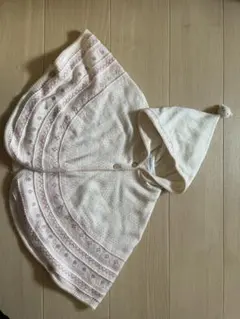 familiar フード付きポンチョ ピンク　クリーム色　ファミリア