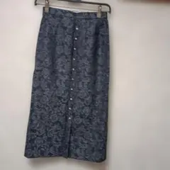 し*お様 ダークブルー 花柄 タイトスカート