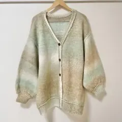 さ*様 美品　カスタネ グラデーション　ニット　カーディガン　グリーン　ベージュ