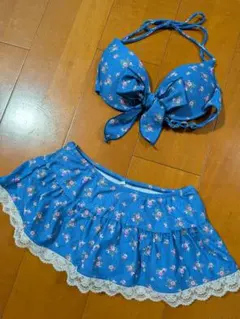 花柄ブルーセパレート水着